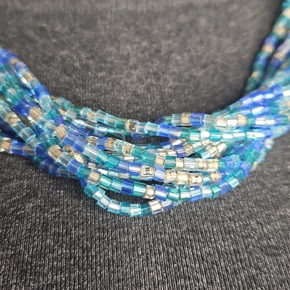 VINTAGE BLUE GLASS BEADED NECKLACE MULTISTRAND - Picture 2 of 6